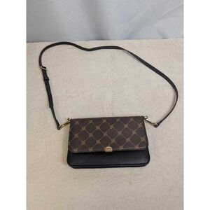 Nine West Crossbody Bag Brown Monogram Flap Closure Purse Designer Style